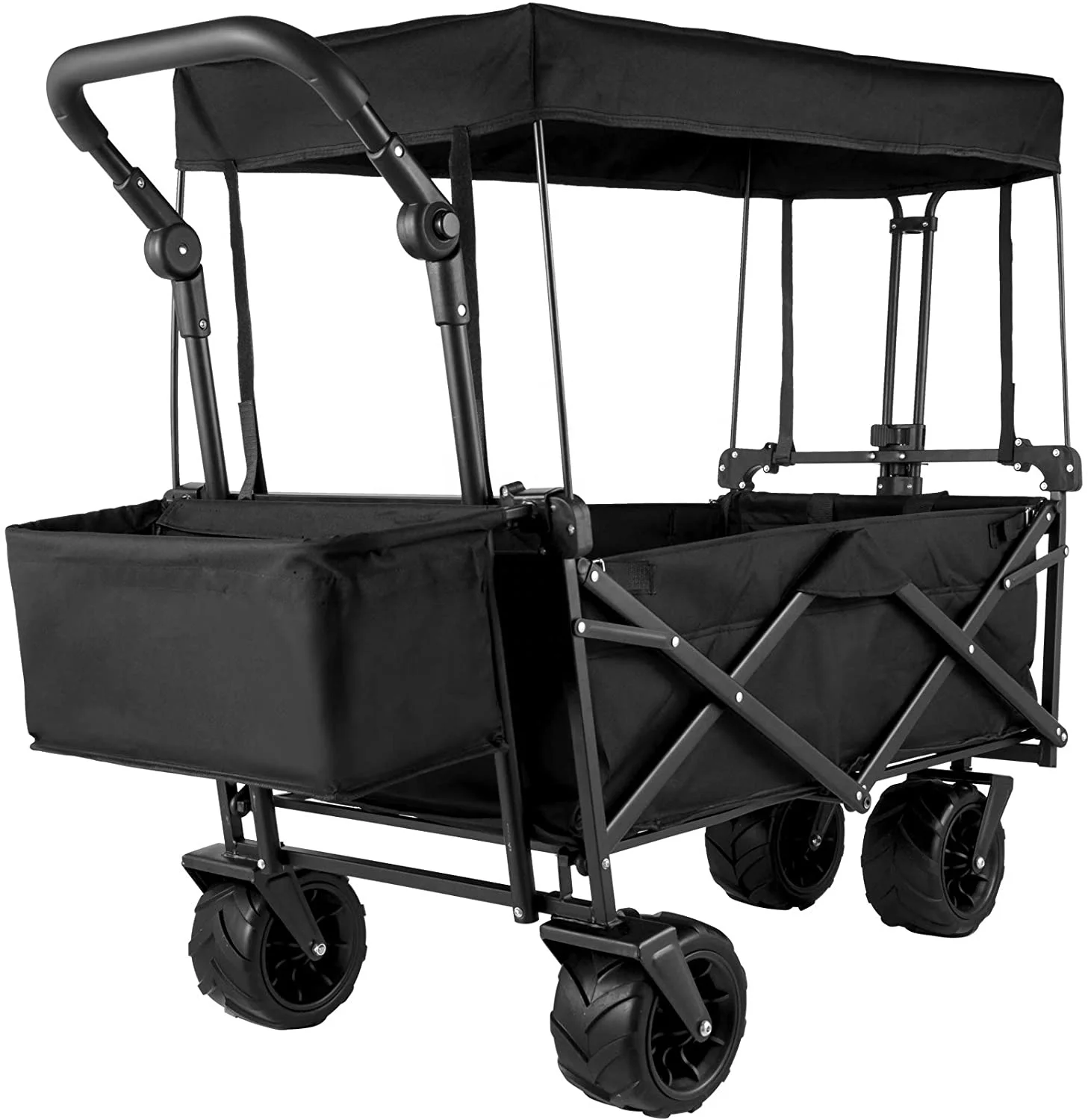 Portable Large 220lbs Capacity, Collapsible Utility Folding Outdoor Camping Trolley Garden Beach Wagon Cart with Canopy 4 Wheels