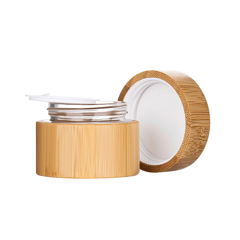 bamboo cream oil cosmetic glass container 5ml 10ml 20ml 30ml 50ml 100ml wooden bamboo cream jar