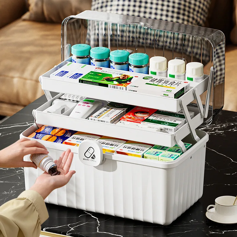 Medicine Cabinet Household Three Layer Large Capacity Portable Medical Care Home Medical Storage Box Medicine Chest