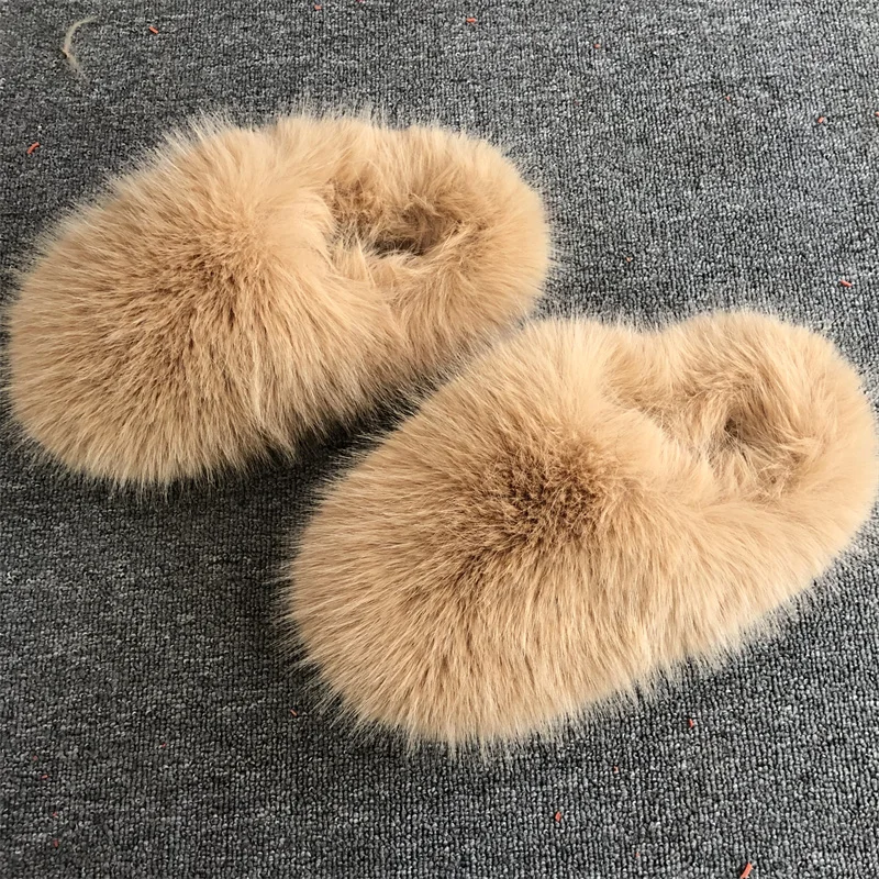 New Fashion Ladies Soft And Comfortable Outdoor Fur Slippers Imitation Fox Fur Slippers