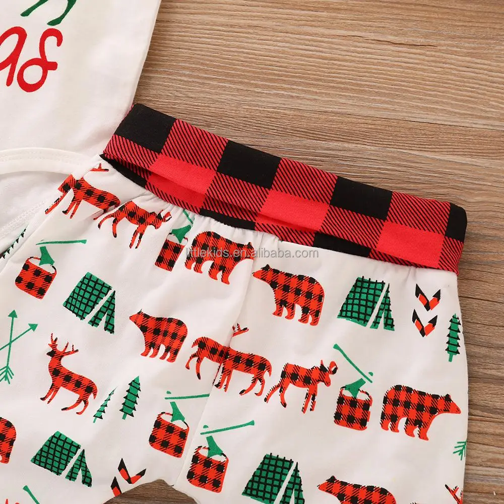 Newborn Baby Clothing Plaid 3 Pieces Set My First Christmas Cotton Baby Rompers Set