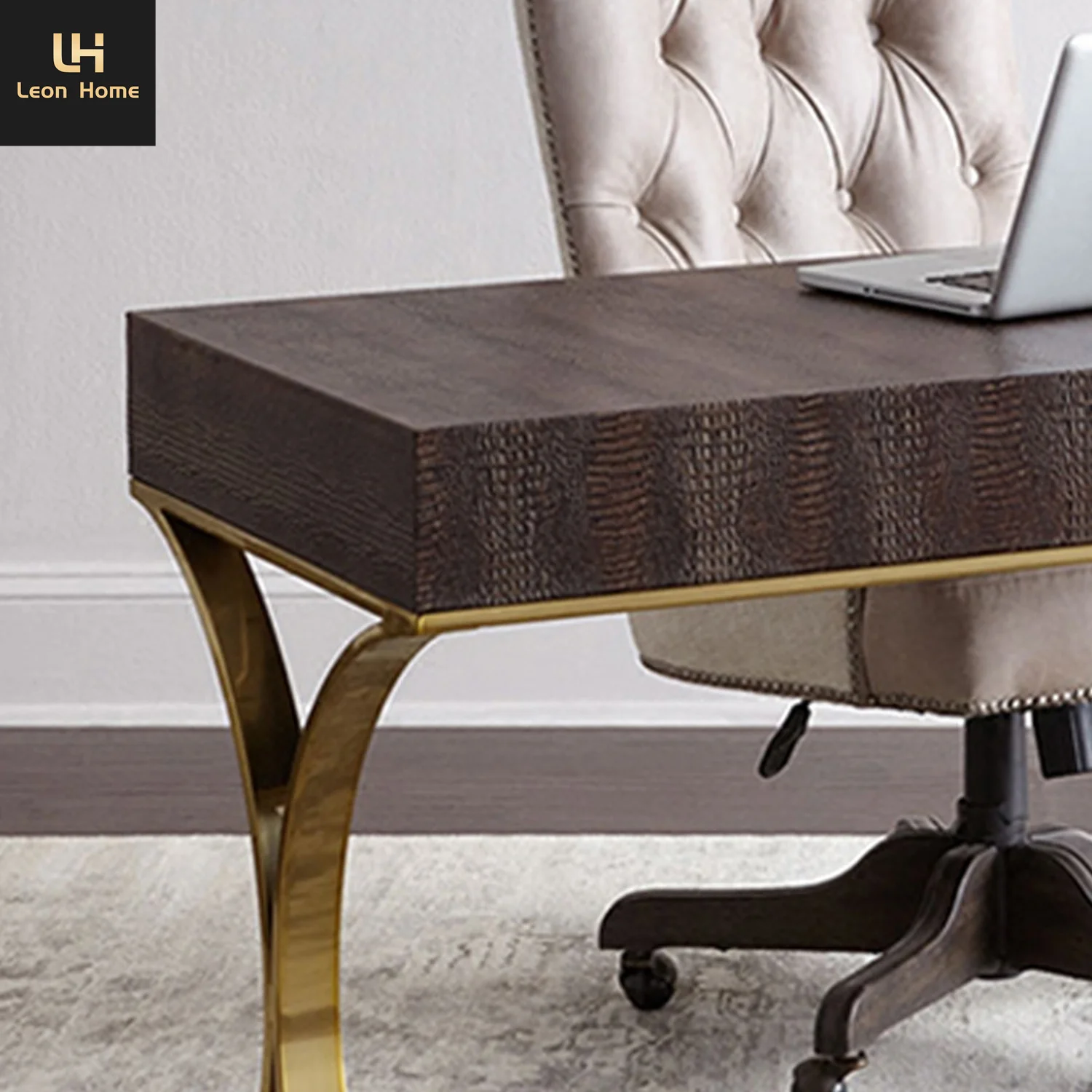 Customized Wholesale Wooden Gold Stainless Steel Home Office Equipment Furniture Desk