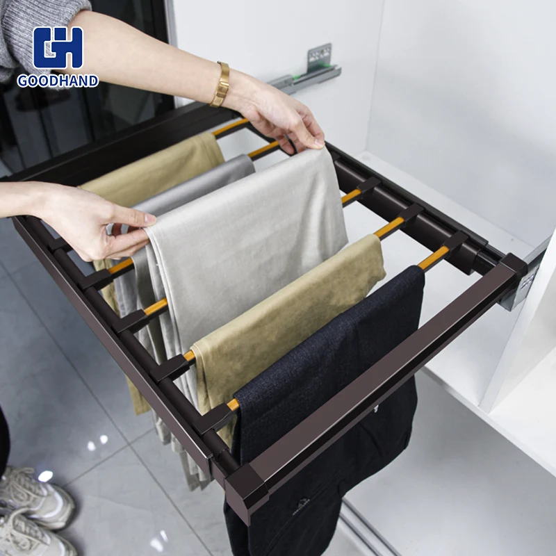 Furniture Hardware Soft close Closet Organizer Pull Out Trouser Shelf For Wardrobes Cabinet