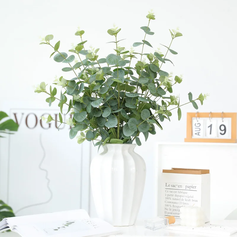 Eucalyptus simulation flower multi-fork green plant office home hotel decorative single branch wholesale