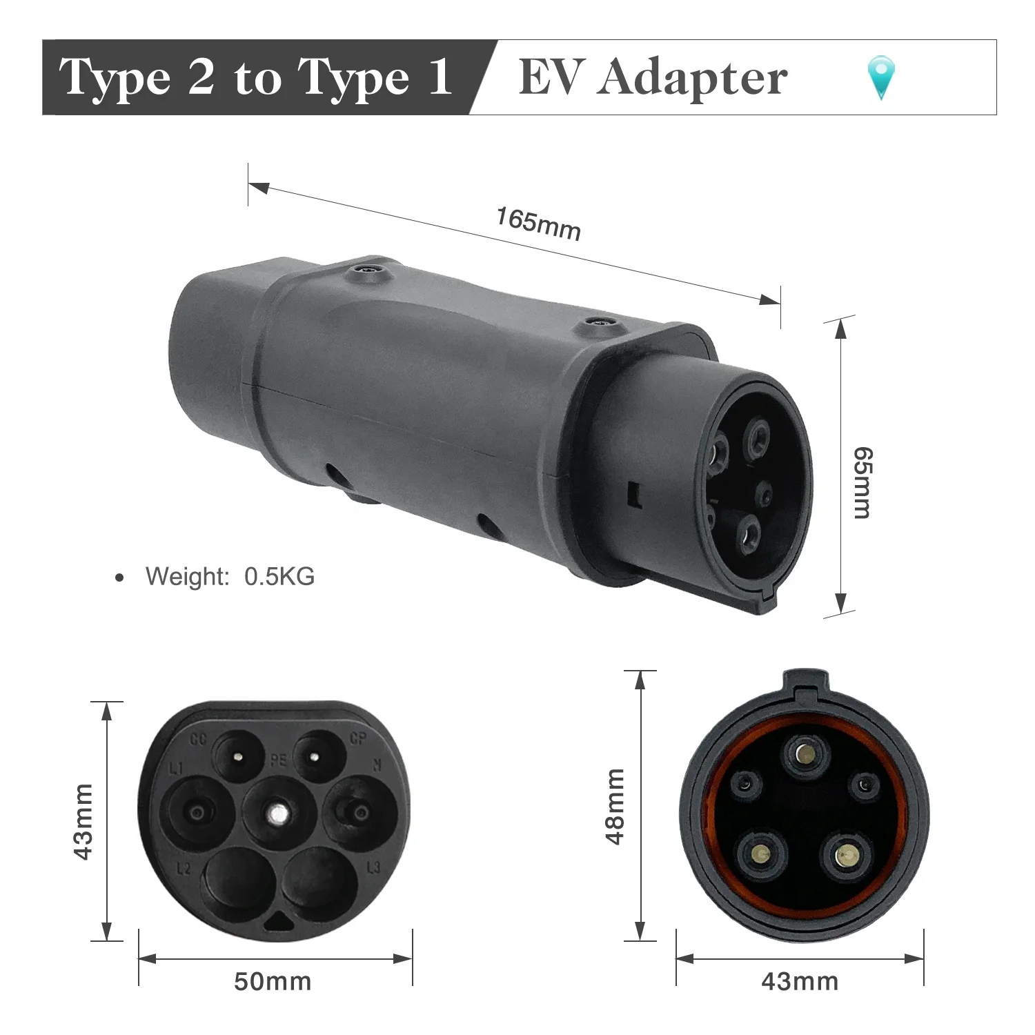 EV Charging Adapter 32A Type 2 to Type1 ev adapter between charging pile and electric vehicle for European market ev connector
