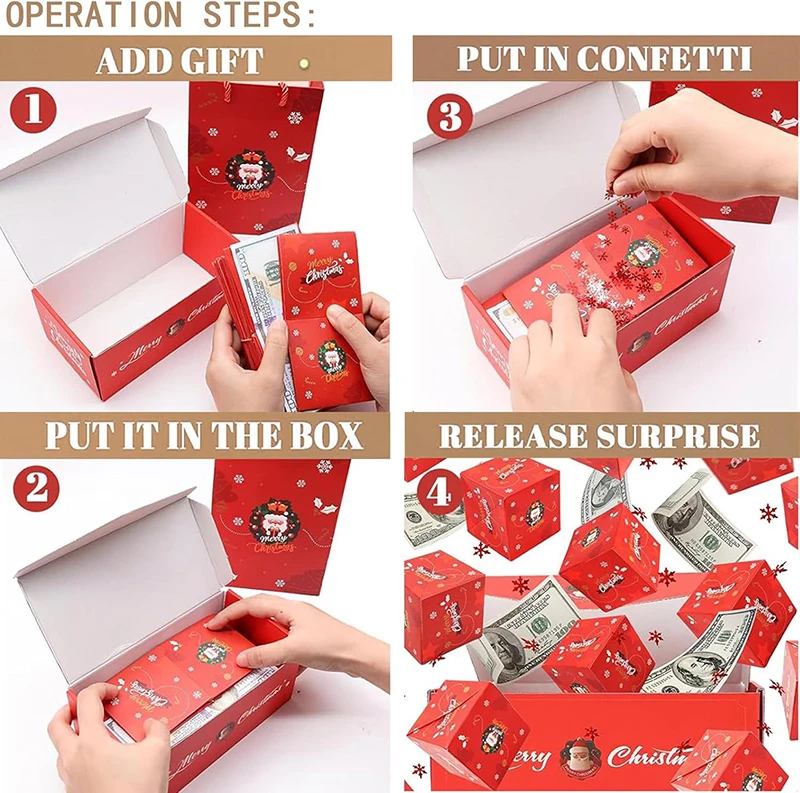 2024 New Christmas Gift Box Surprise Gift Explosion Box with Confetti Pop Up Money Gift Box for Cash