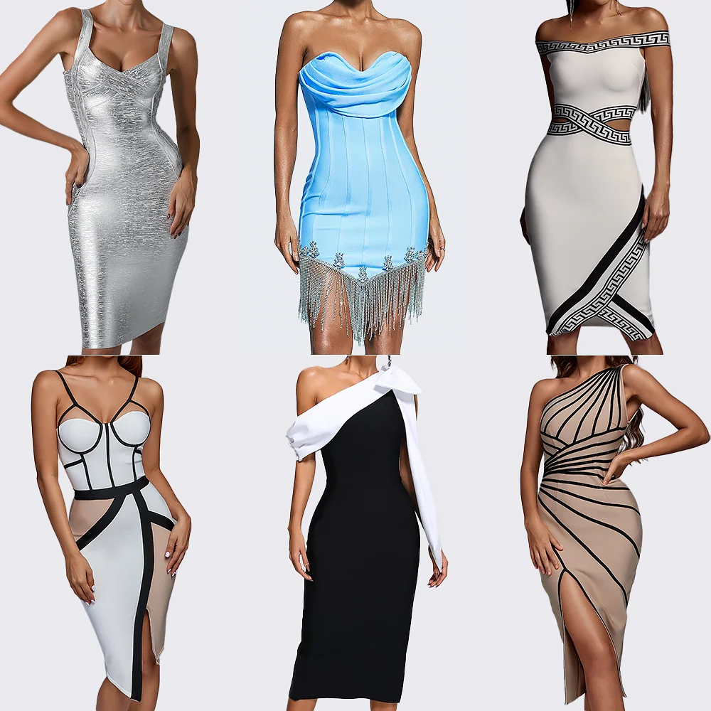 OEM Clothing Manufacturer Custom Fashion One Shoulder Bodycon Birthday Bandage Party Metallic Mini Sexy Cocktail Dress for Women