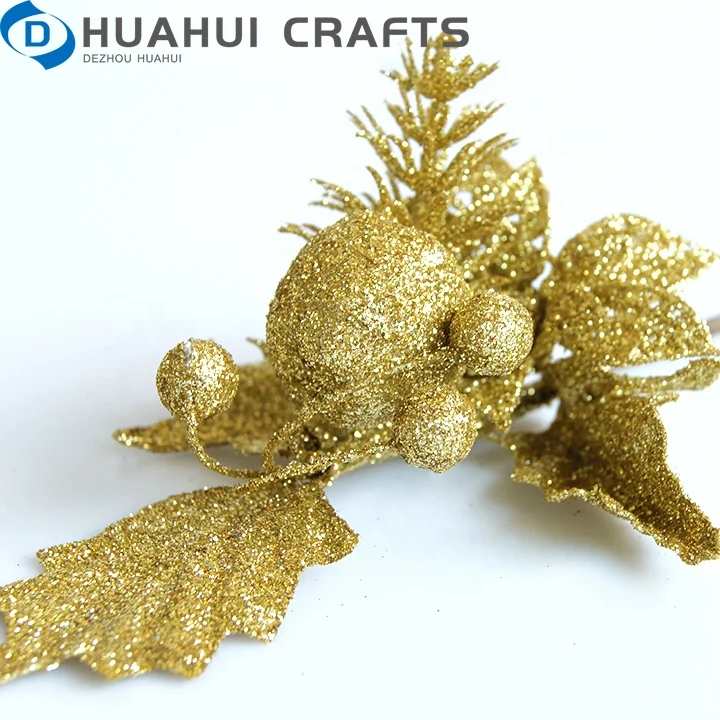 
Wholesale Christmas Tree Decoration Artificial Glitter Poinsettia Flowers Artificial Christmas Flower Branch New Year 
