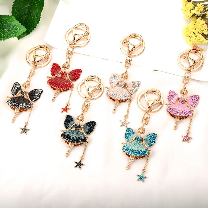Wholesale Beautiful Ballet Keychain Flower Fairy Water Diamond Butter Delicate Dance Keychain