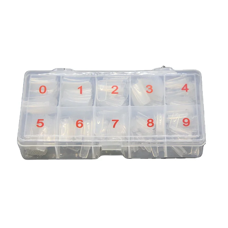 High Quality 10 Size Transparent Reusable Long Half Cover Box Artificial Fingernails Clear Acrylic False Nails Tips