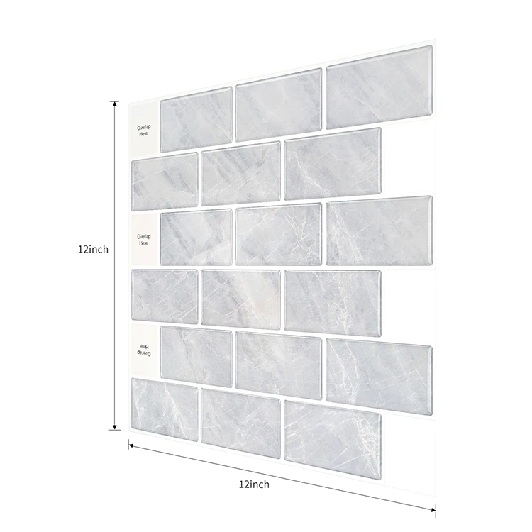 Self Adhesive Stickers Tiles for Kitchen Grey Subway Wall Tile Peel and Stick Marble Backsplash