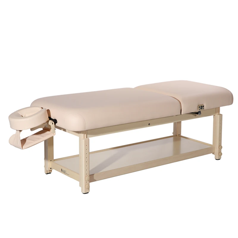 Heavy duty wooden adjustable stationary facial massage table china beauty spa salon bed sale