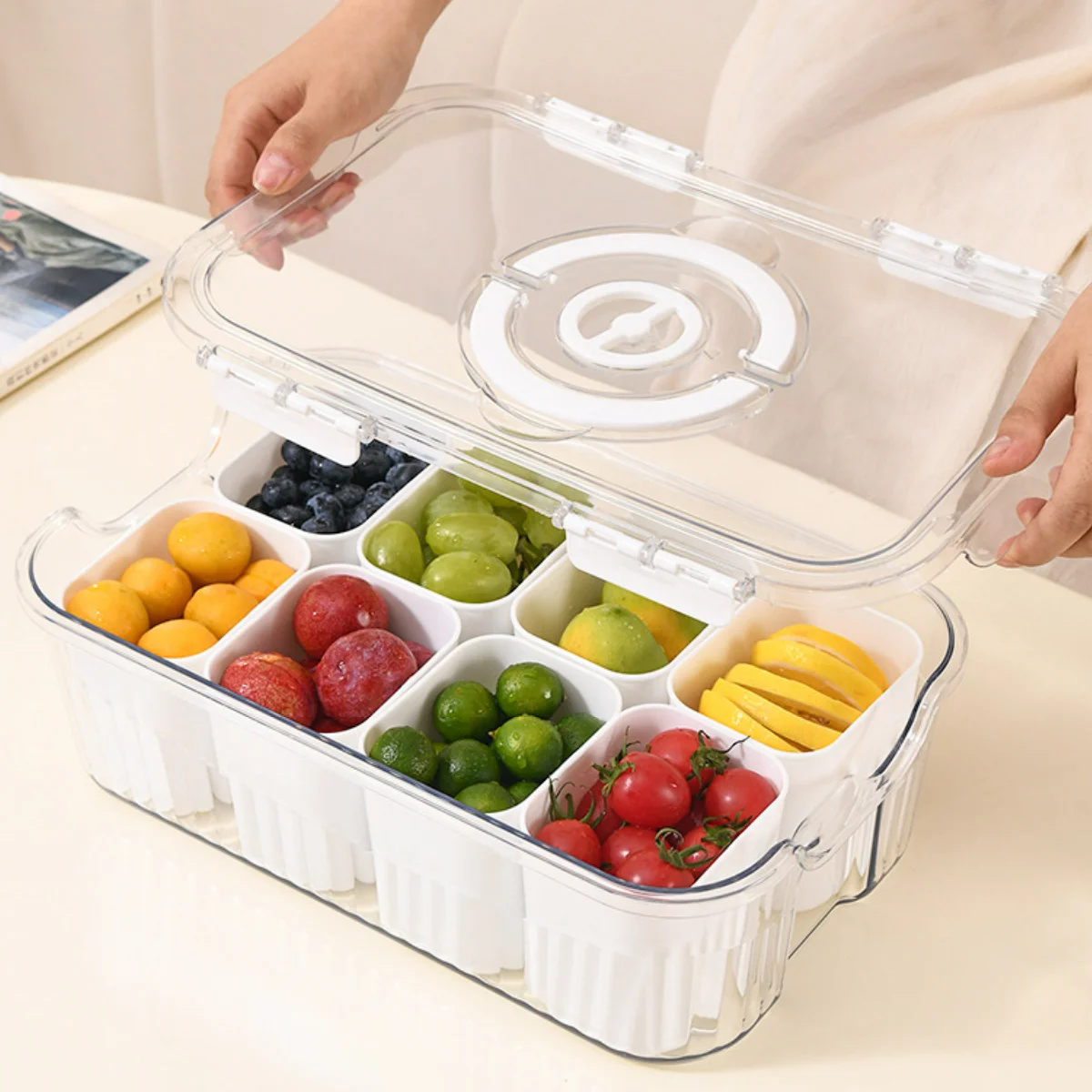 Snackle Box Container, Divided Serving Tray With Lid, Snack Box Container for Veggie, Fruits, Candy, Nuts, Snacks