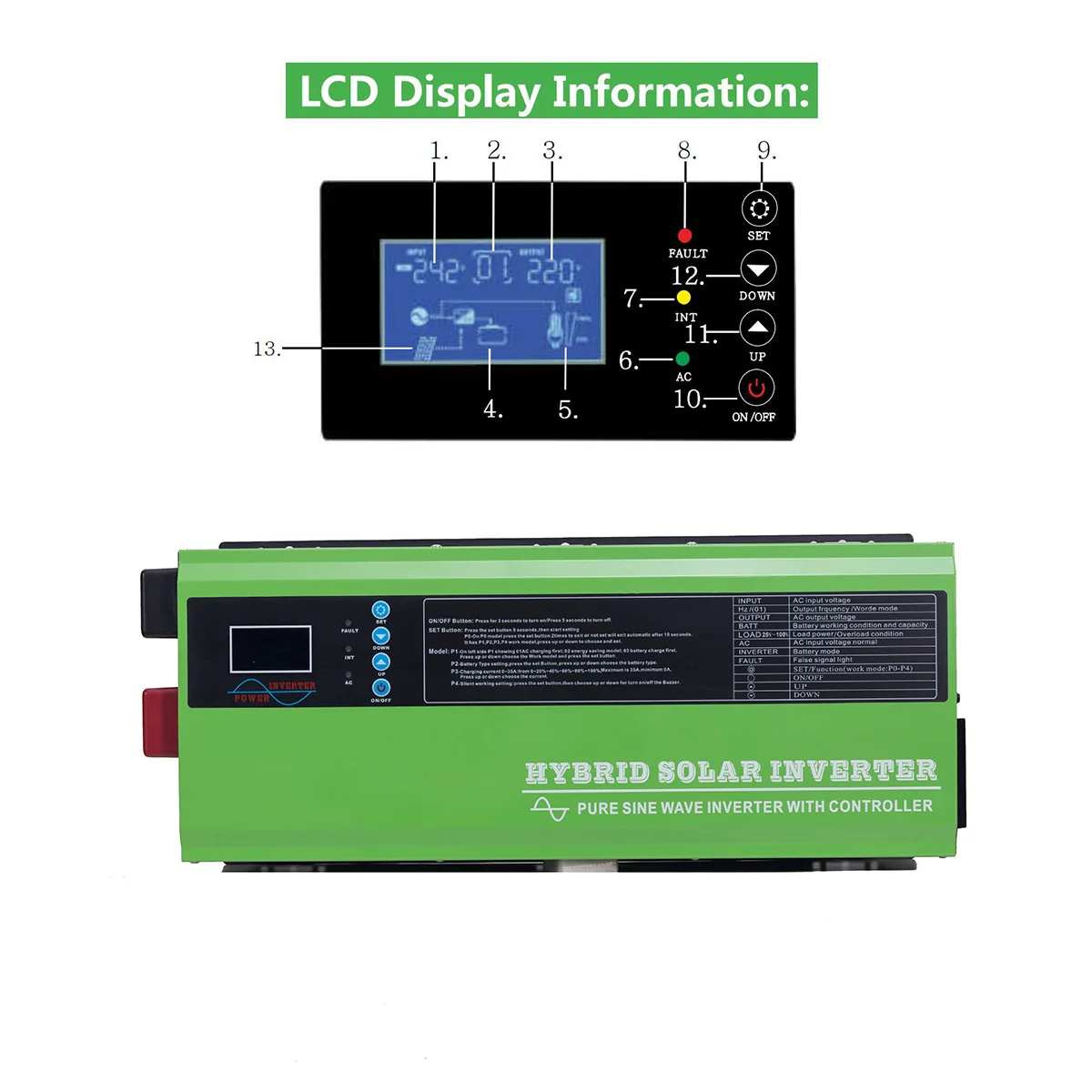 hybrid solar power inverter 10kw 10000w 24v 48v