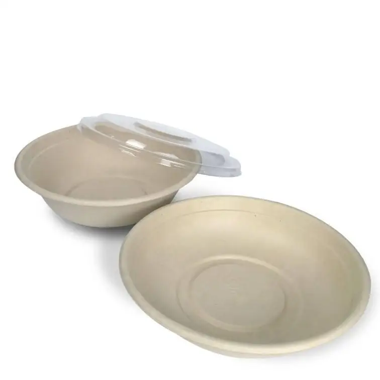 Biodegradable Sugarcane Bagasse Natural Pulp 24oz/32oz Round Take Away Container Salad Bowl