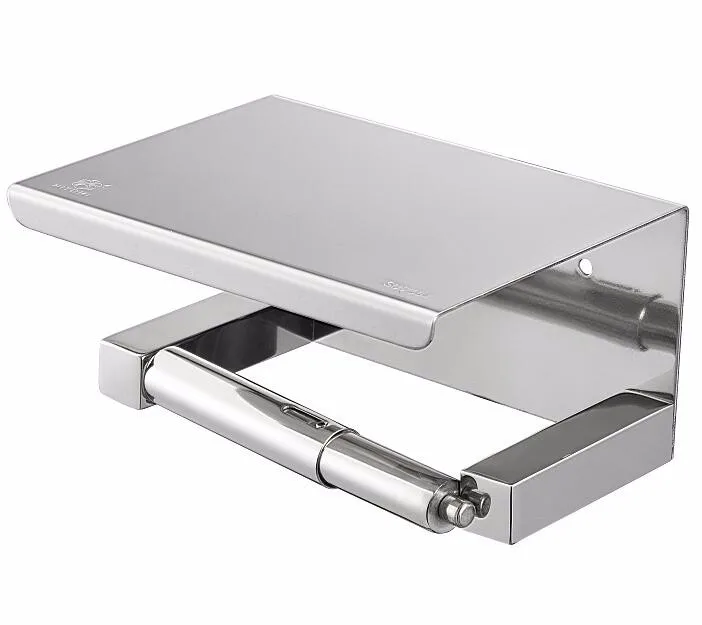 Stainless steel toilet paper holder with phone shelf  bathroom paper roll holder