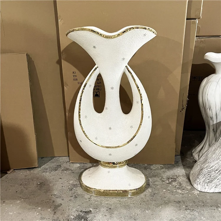 wholesale modern luxury tall big large floor vase gold white flower pot set