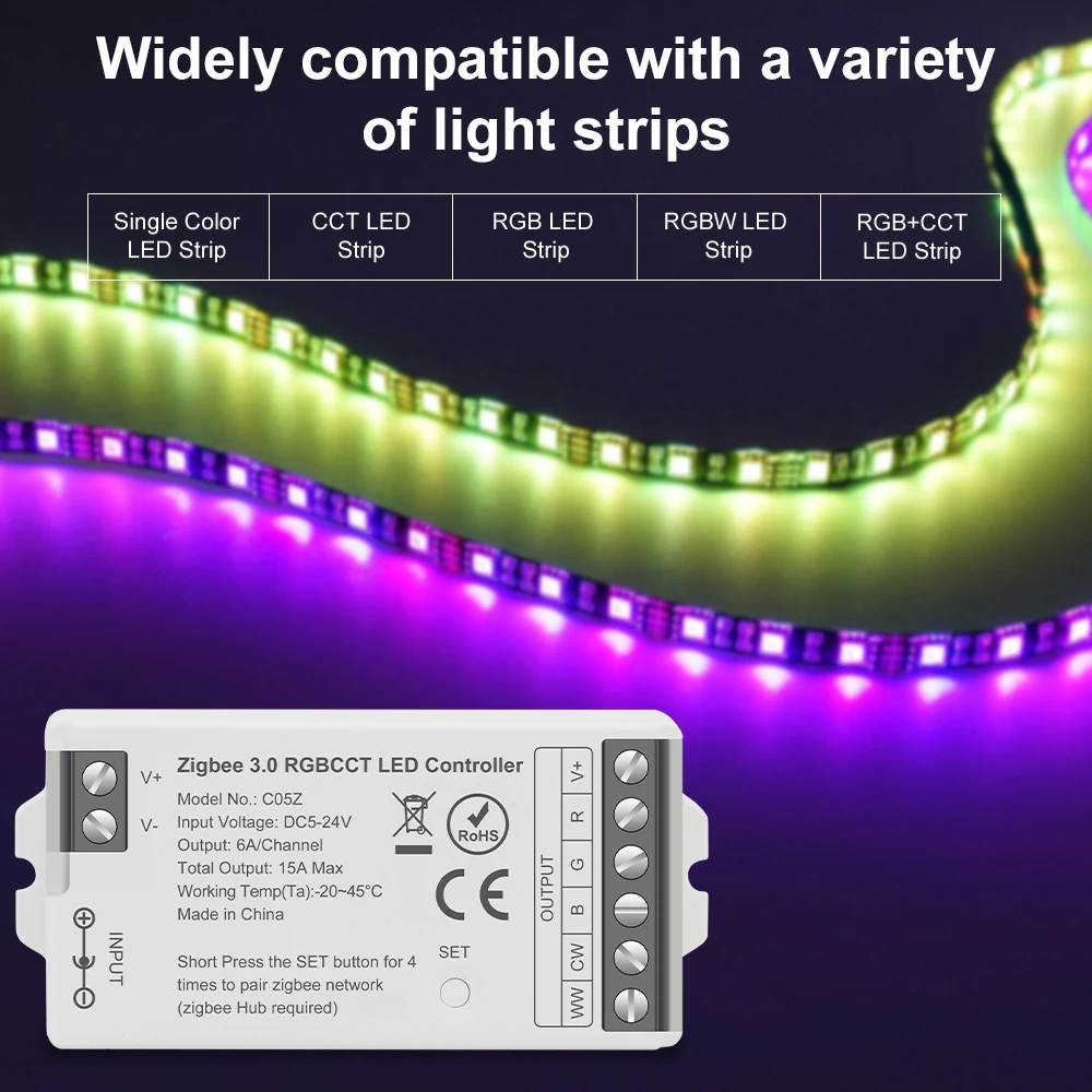 Tuya Zigbee Controller for CCT RGB RGBW RGBCCT LED Strip Light Support Alexa Google Assistant Voice Control 2.4G RF Remote