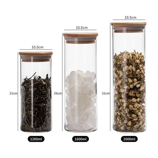 20Oz 30Oz 40Oz  Glass Jar Large With Bamboo Lid Set Clear Food Storage Canister For Serving Tea, Coffee Glass Tea Jar