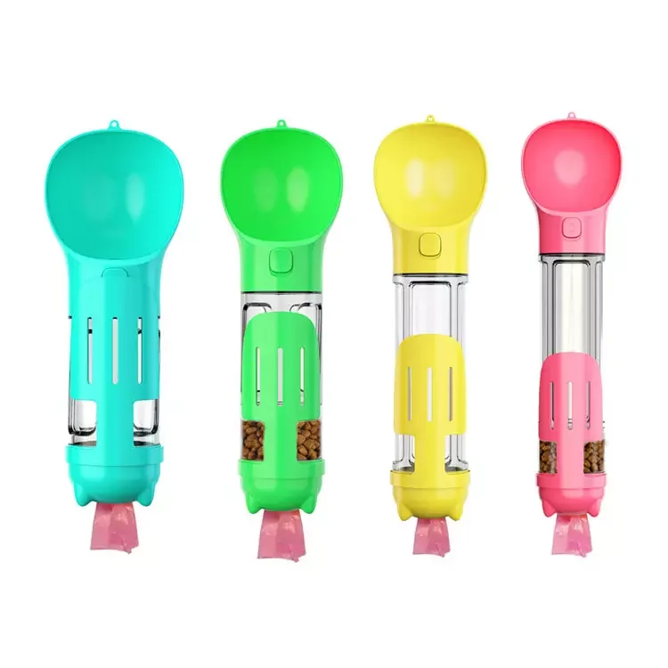 Hot Sale Portable 4 In 1 Pet Dog Travel Water Bottle Feeder Portable Pet Dog Water Bottle