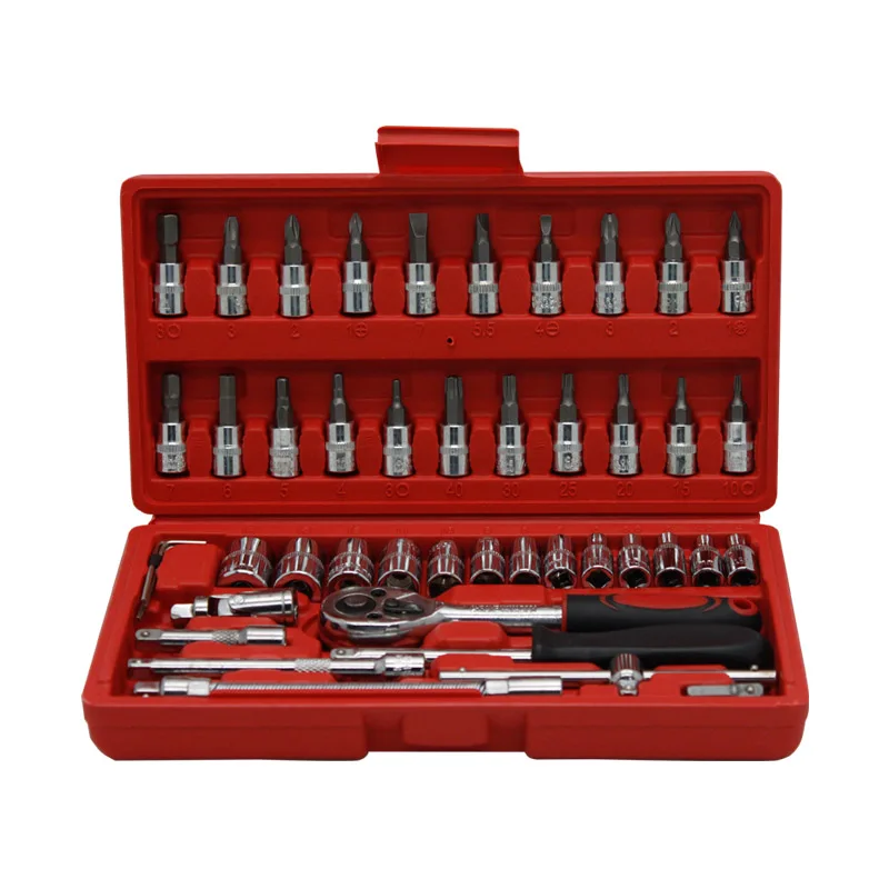 46 pcs socket tool set for car motorcycle and bike home hand maintenance DR socket combination tool kit