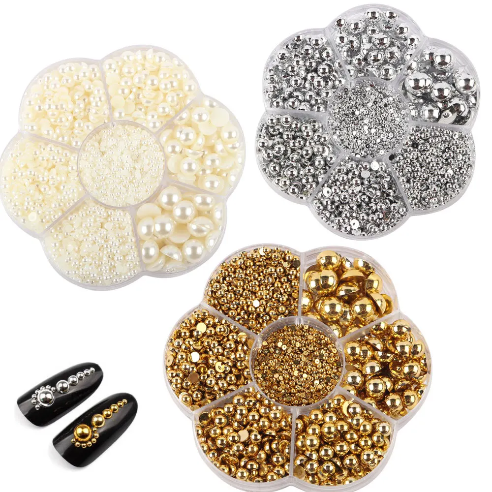 XULIN 2mm 3mm 4mm 5mm 6mm 8mm 10mm 7Grids ABS Round Plastic Hlaf Pearl
