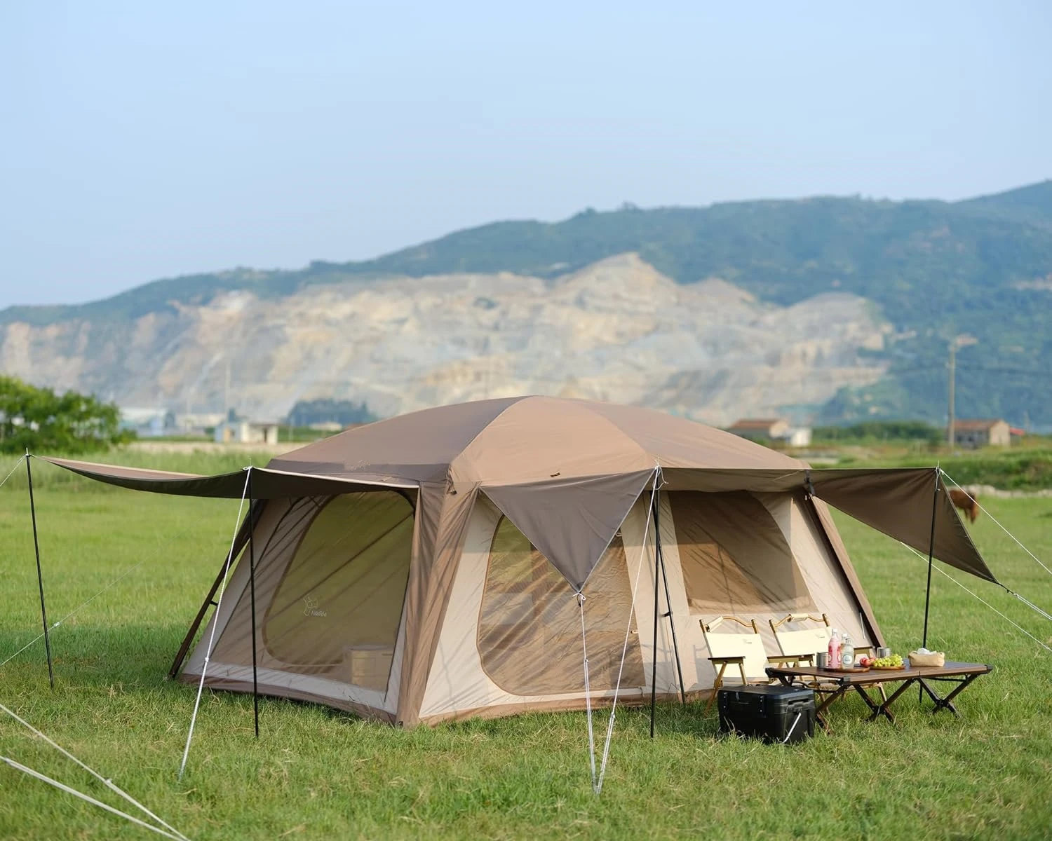 Camping Tent with 3 Door 2 Room Large Family Cabin Tents, Double Layer Waterproof Portable Glamping Tent, Big Tents