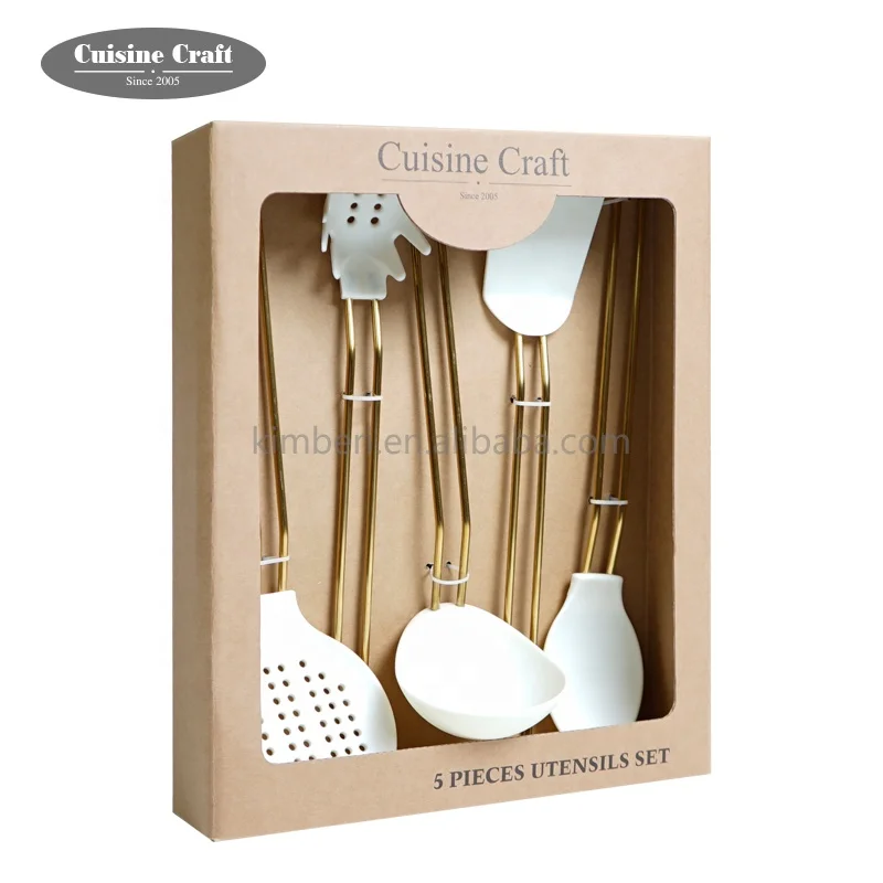 Hot sale silicone cooking utensil set of 5 pieces Nylon kitchen cooking set with coating copper wire handle