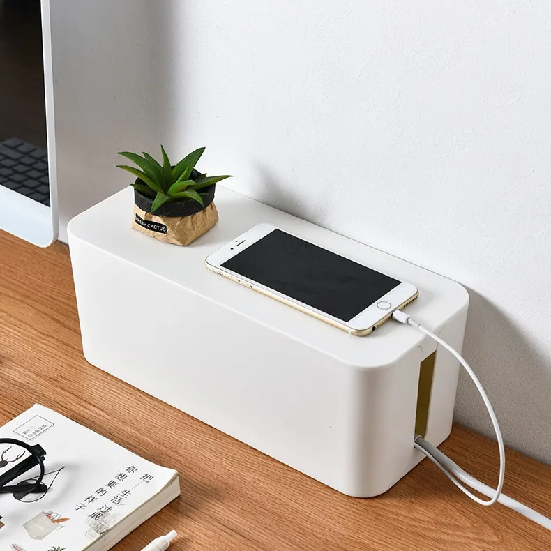 New Arrivals Desktop plastic Data cable storage boxorganizer with lid wire tidying box