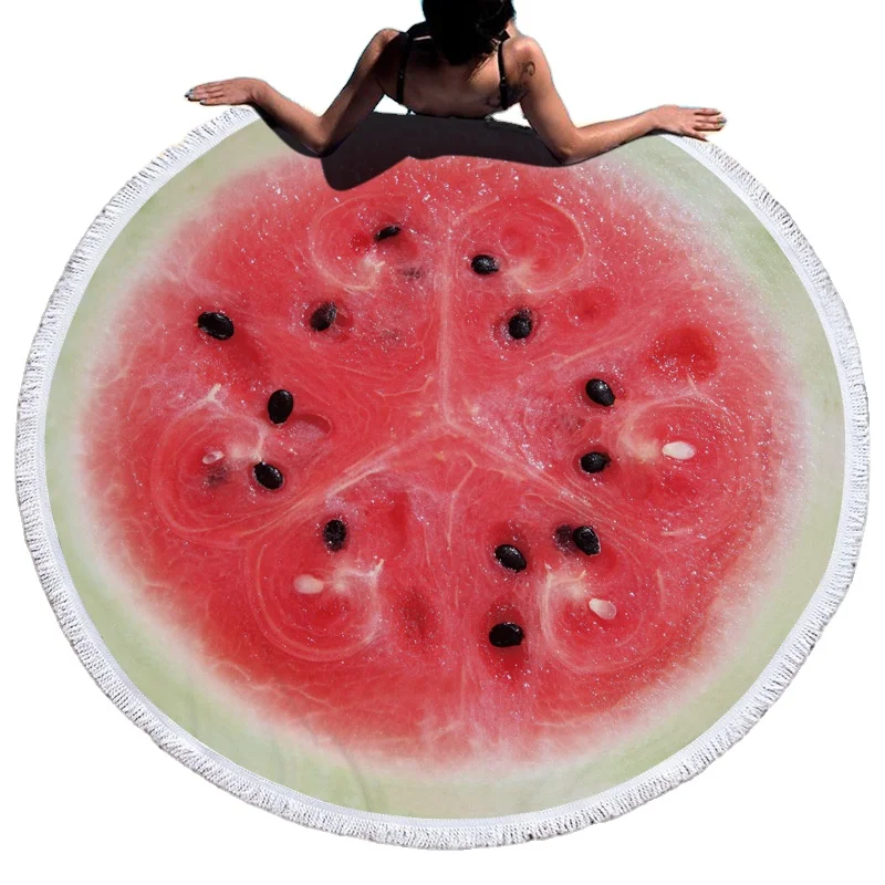 Round Beach Towel Microfiber with Fringe Fruit Bath Towel Scarf Towel Tablecloth Picnic Mat