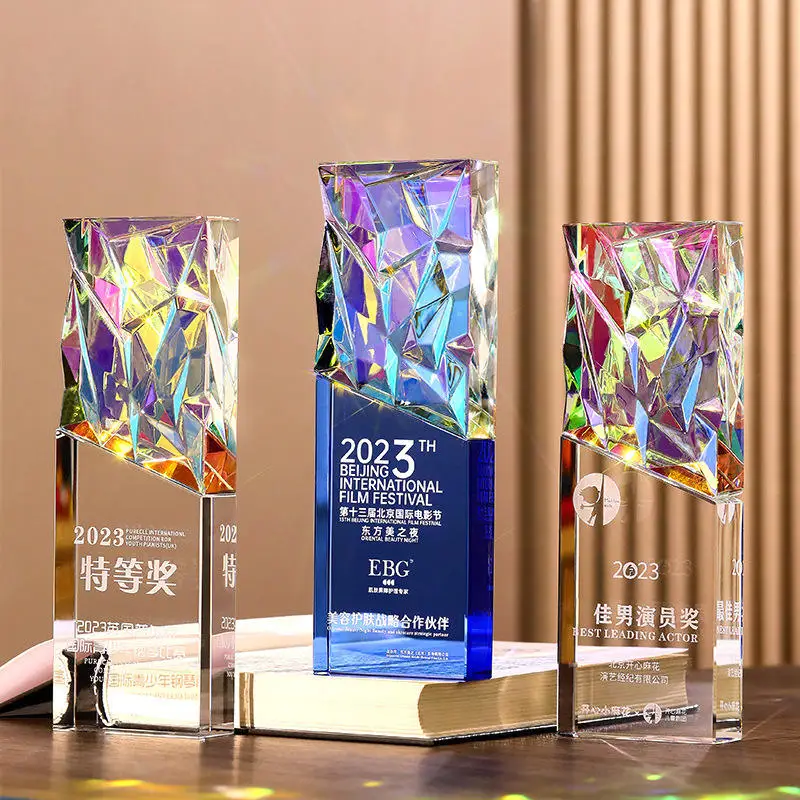 Honor Of Crystal High-grade Business Gift Crafts Colored Diamond K9 Crystal Award Trophy For Business Gift