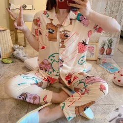 Костюм женский с коротким рукавом, Свободная Домашняя одежда с мультяшным принтом, пуловер для отдыха, пижама с мультяшным рисунком, одежда для сна, весна-осень