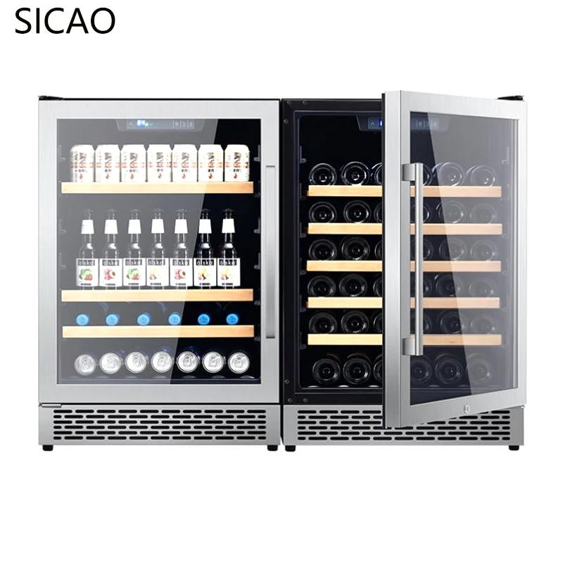 SICAO 2-22C° R600a 300L Unique Design Glass Beverage Red Wine Cooler Cabinet Refrigerator Cellar With Blue LED Light 28 Bottles