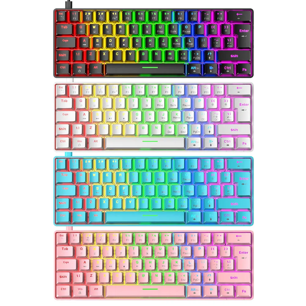 T60 Mechanical Keyboard Blue Switch 62 Keys USB Type C Wired Gaming Mechanical RGB Keyboard with 18 RGB Lights for PC Gamer