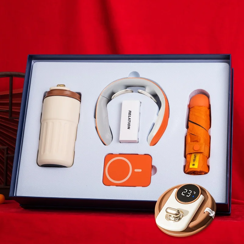 4 pieces in 1 vacuum cup + Neck massager + Mini umbrella + Mag safe power bank business Cooperate Gift Set