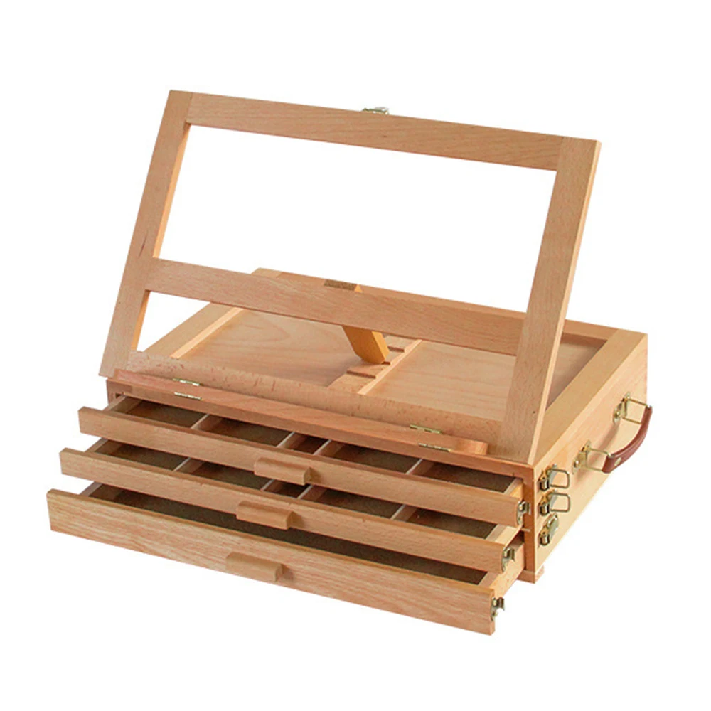 Panwenbo Wooden Portable Easel Oil Painting Box Drawer Desktop Desktop Sketch Easel