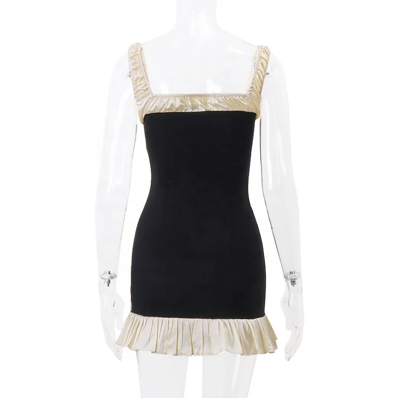 OUDINA Hot Style Fashionable Sexy Casual Club Contrasting Ladies Ruffled Mini Party Bodycon Dress