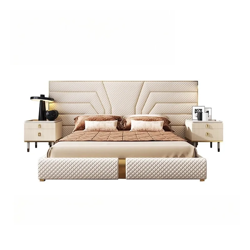HJ HOME Italian royal hotel upholstered beds High headboard double king size hotel luxury bedroom villa furniture