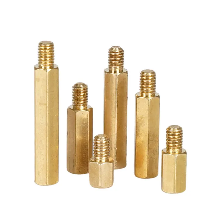 Hexagonal isolation copper cylinder security chassis stud M8 hexagonal single-end internal and external teeth hollow stud
