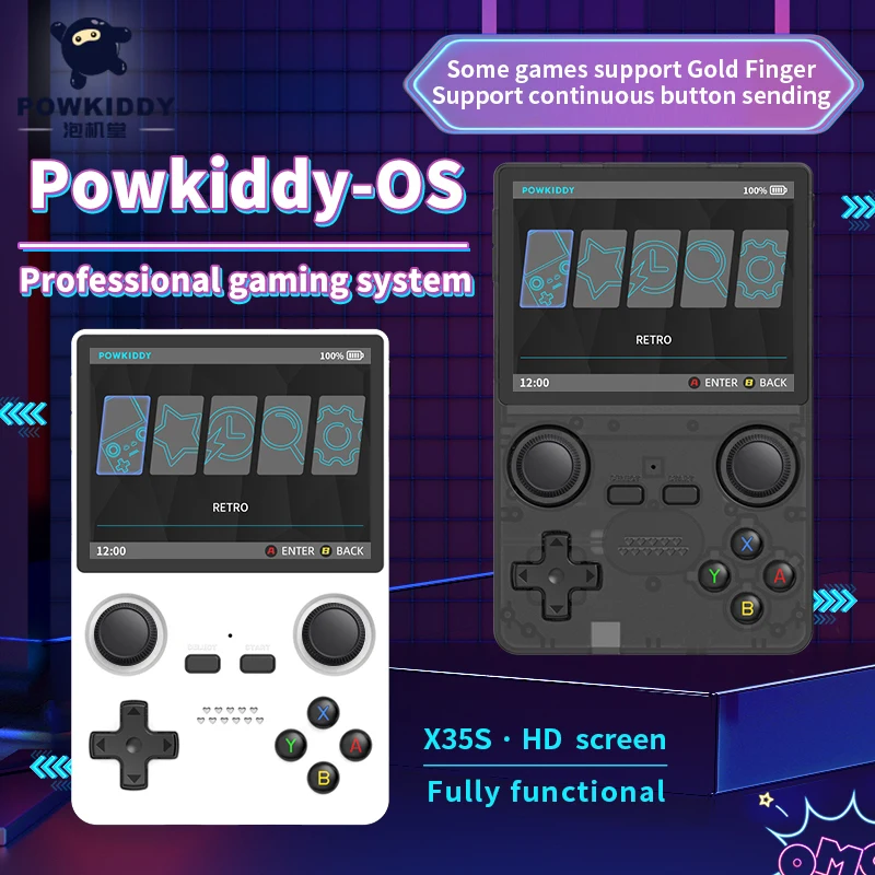 Factory price Powkiddy X35S 3.5 inch IPS screen mini game arcade game console support PSP N64 with double hall joysticks