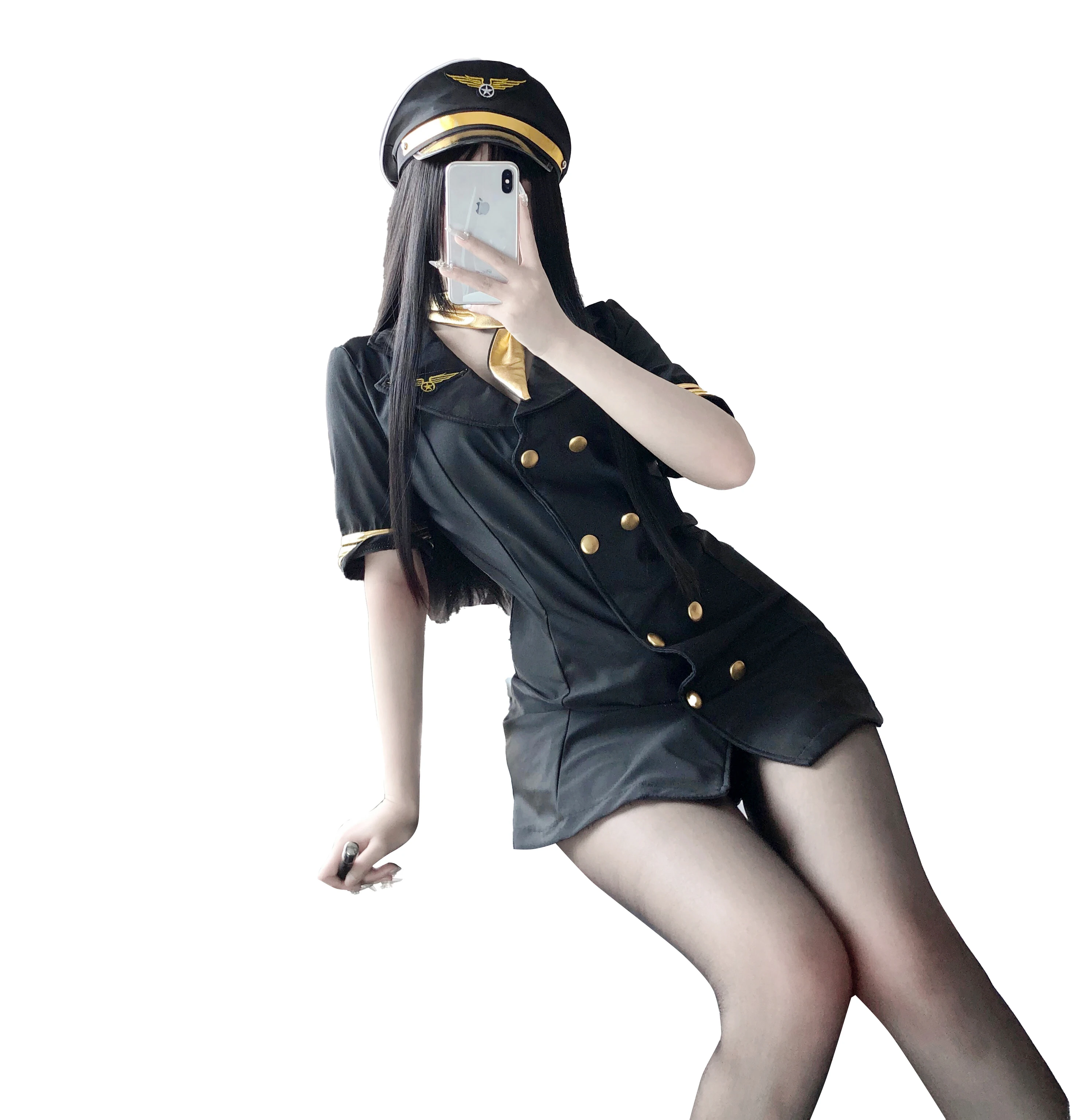 Sexy Role Play Passion Airline Stewardess Uniform Air Hostess Costumes With Silk Stockings Erotic Outfit Uniform Skirt