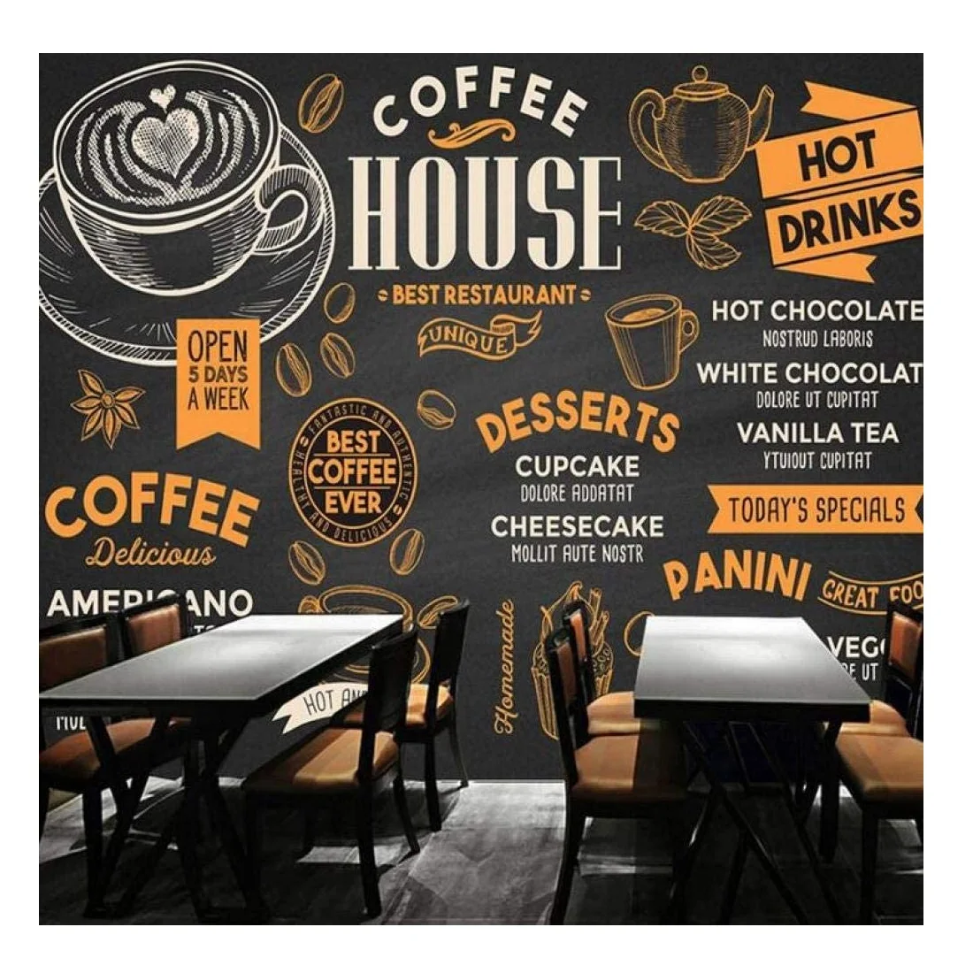 Декоративные обои на заказ в виде Кофейни для
