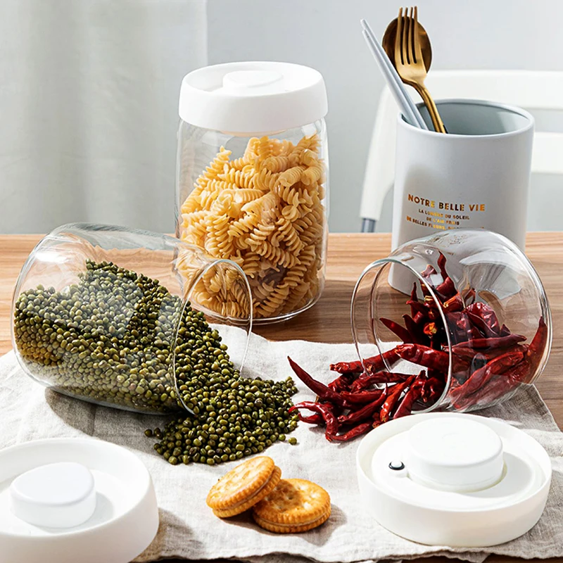 Best Selling Round Glass Press Lid Sealed Jar Kitchen Vacuum Storage Jar Coffee Bean Moisture-proof Storage Jar YGH644