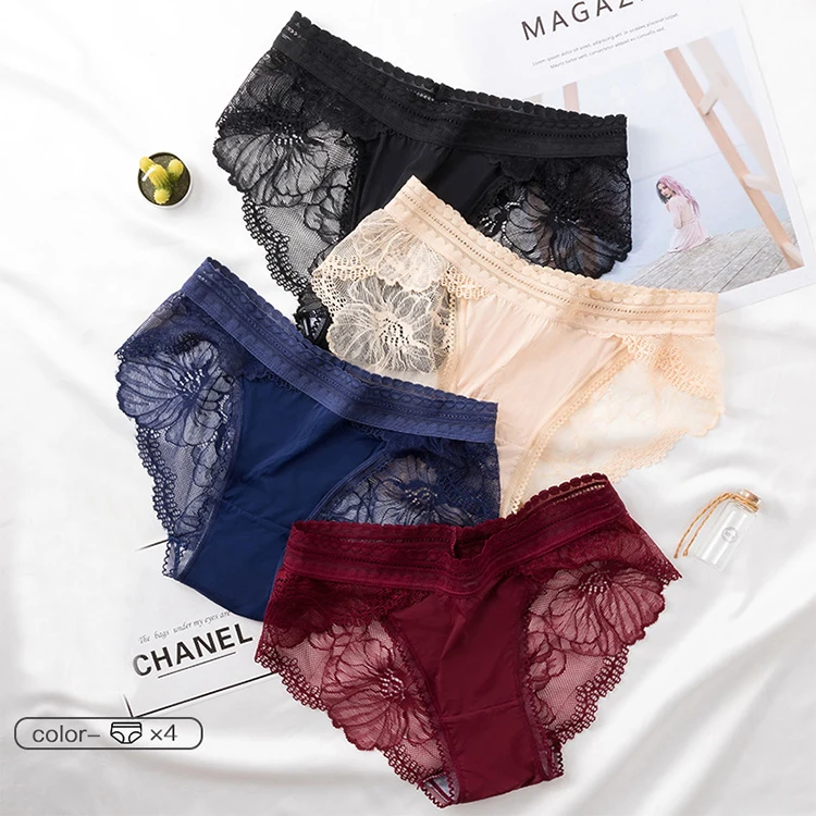 В наличии, 4 цвета, сексуальные новые модные женские кружевные высококачественные Трусы из ледяного шелка с низкой талией