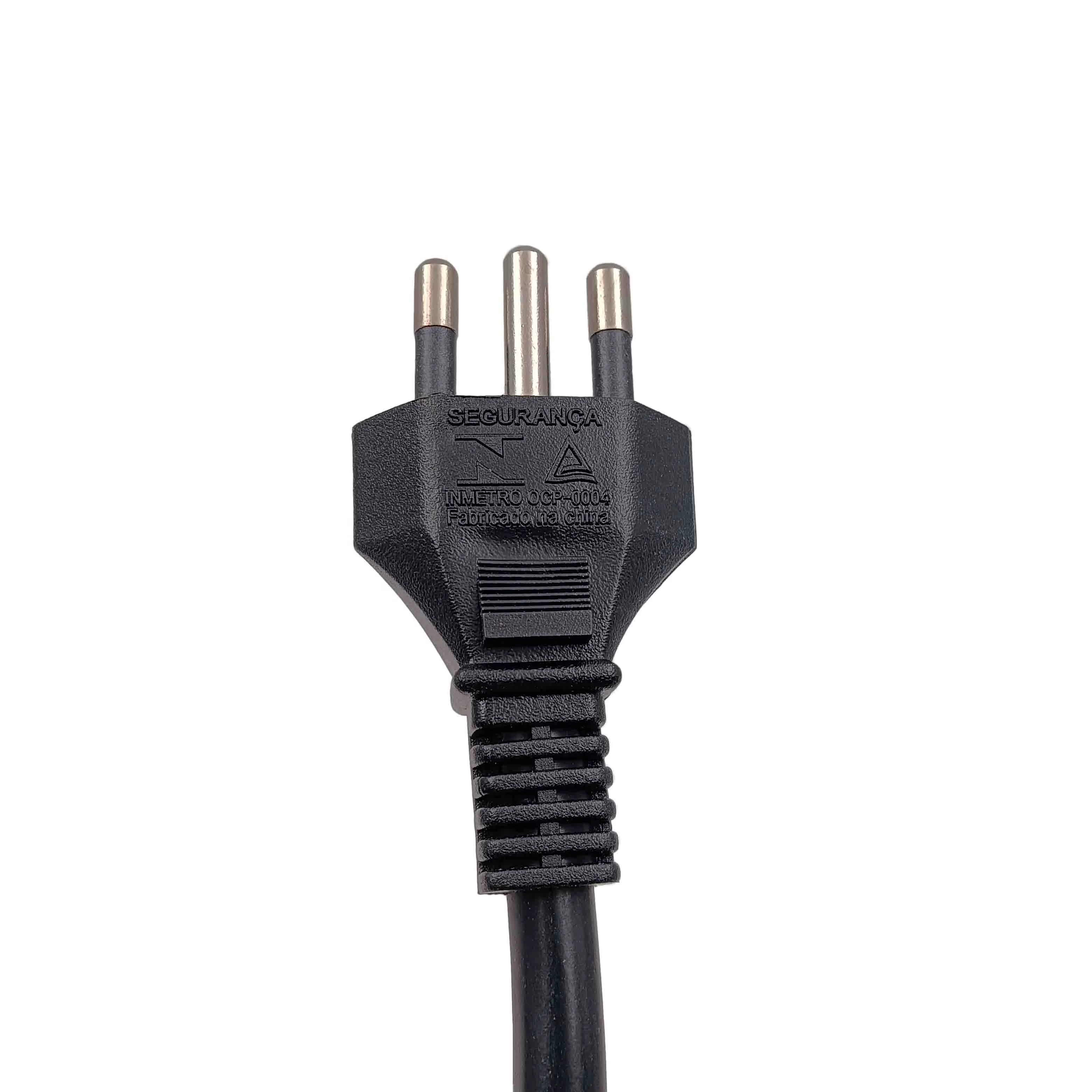 Brazil 3 Pin Plug AC Power Cable with Stripped End