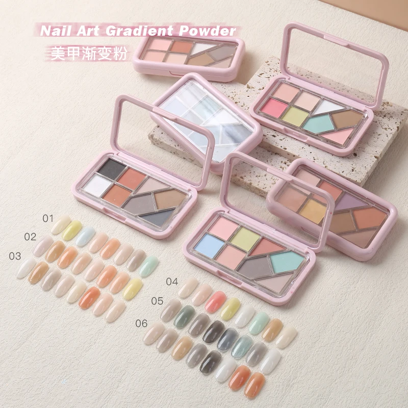 SCI nail polish art holographic gradient effect pigment solid magic mirror chrome powder pallet