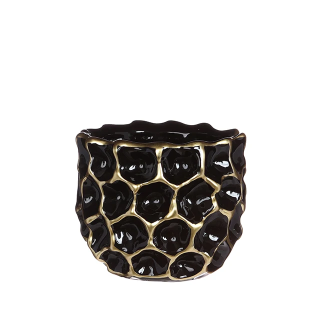 Home Decor Trendy Ceramic Flower pot - Vase Dented Black Gold available in multiple colours and sizes 13 h.12 cm for Wholesale