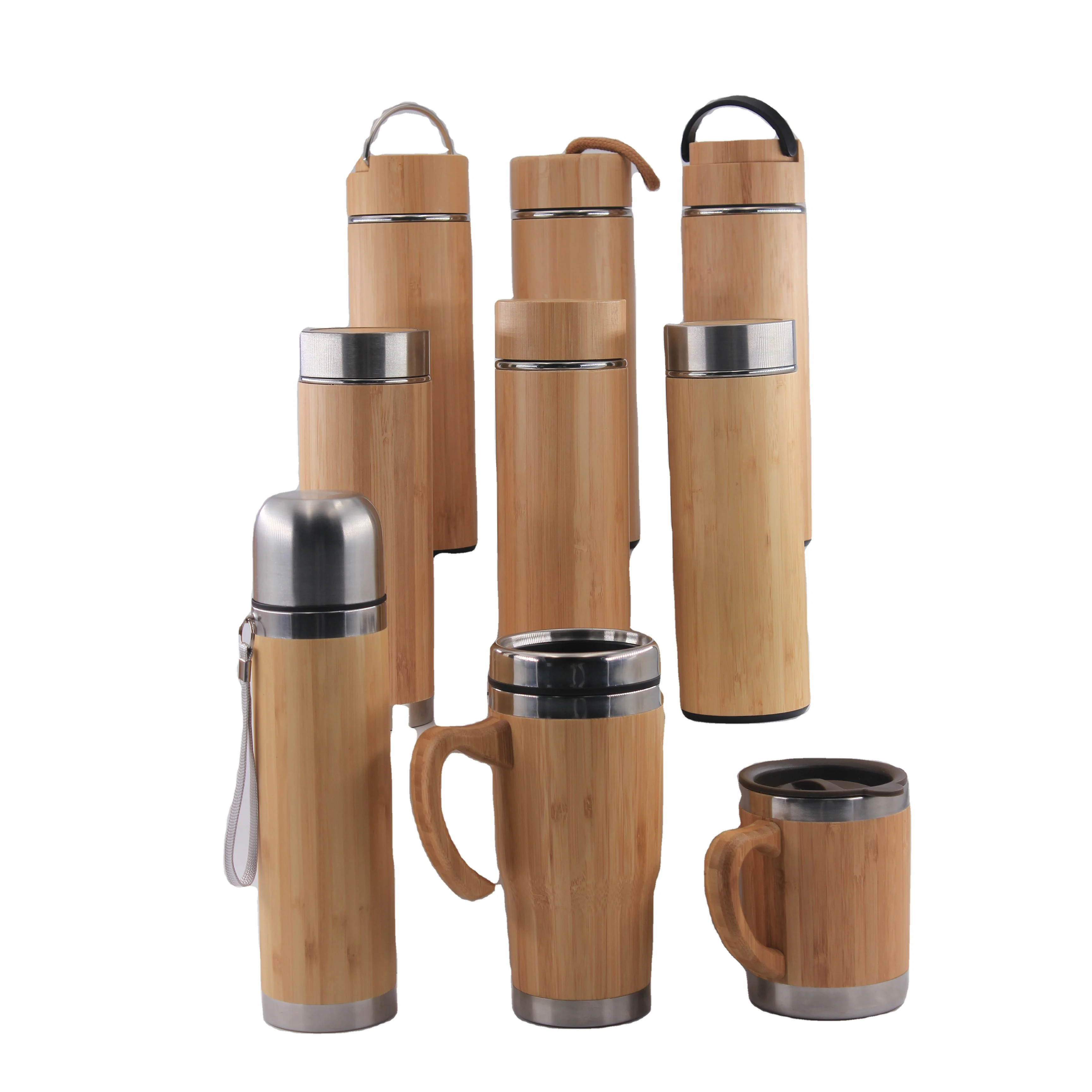 
Wholesale Custom Bamboo Metal Cups Stainless Steel Reusable Natural Bamboo Travel Coffee Cup 