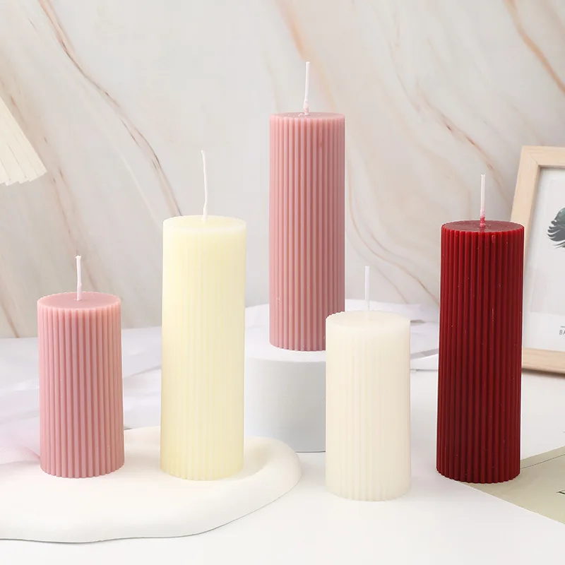 DGC Colorful Vertical Lines Pillar Household Ribbed Candles Custom Twisted Taper Weeding Appointment Dinner Scented Candle