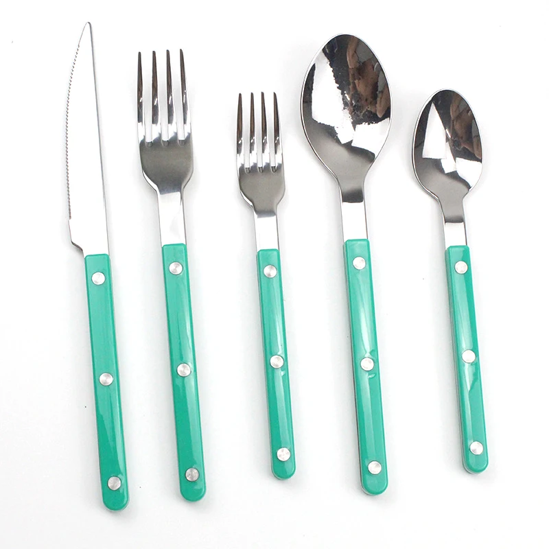Wholesale Stainless Steel Spoon Fork Knife Wedding Restaurant Cutlery Sets Silverware Flatware Set With Plastic handle